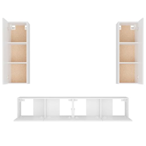 Комплект ТВ шкафове от 4 части, инженерно дърво, бял гланц