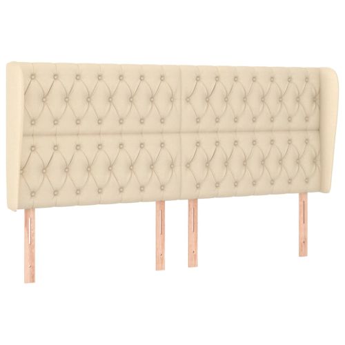 Горна табла за легло с уши, кремава, 183x23x118/128 см, плат