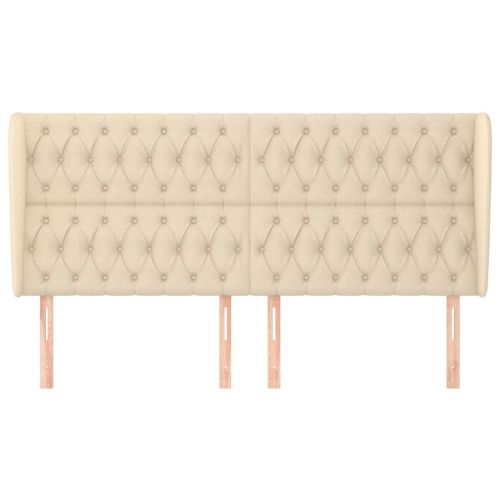 Горна табла за легло с уши, кремава, 183x23x118/128 см, плат