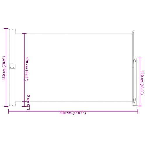 Прибираща се дворна странична тента, 180x300 см, черна