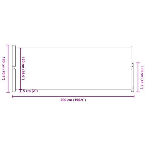 Прибираща се дворна странична тента, 180x500 см, кремава