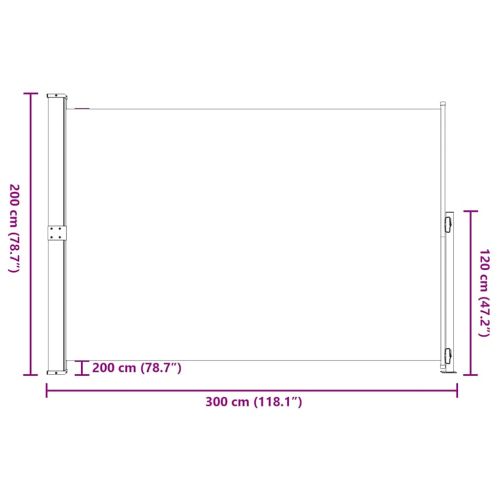 Прибираща се дворна странична тента, 200x300 см, кремава