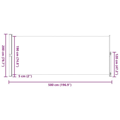 Прибираща се дворна странична тента, 200x500 см, кремава