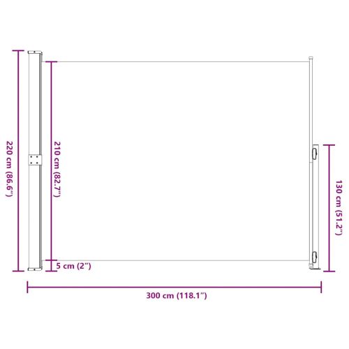 Прибираща се дворна странична тента, 220x300 см, черна