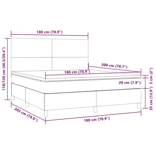 Боксспринг легло с матрак и LED, тъмнозелено, 180x200см, кадифе