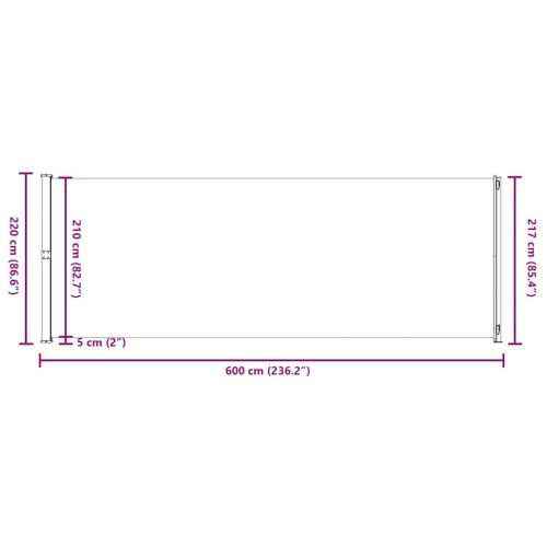Прибираща се дворна странична тента, 220x600 см, червена