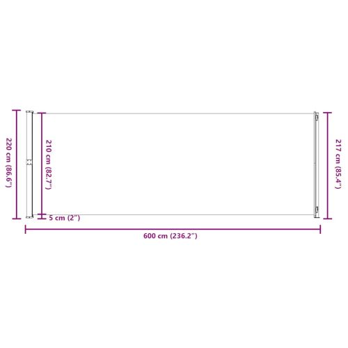 Прибираща се дворна странична тента, 220x600 см, сива