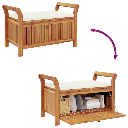 Градинска пейка за съхранение с възглавница 91 см акация масив