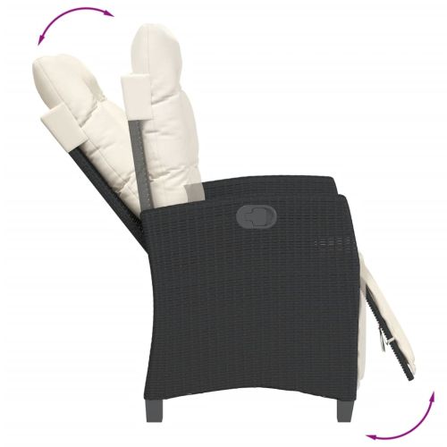 Градински комплект от 3 части с възглавници черни полиратан