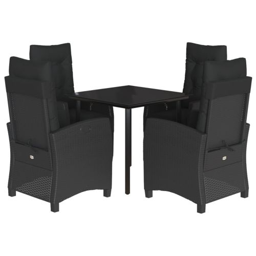 Градински трапезен комплект възглавници 5 части черен полиратан