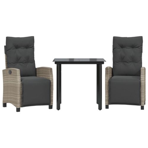 Градински трапезен комплект 3 части с възглавници светлосив