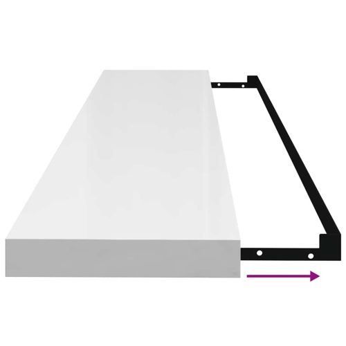 Окачен стенен рафт, бял гланц, 120x23,5x3,8 см, МДФ