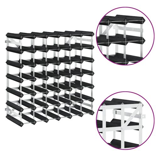 Стойка за вино за 42 бутилки, черна, масивна борова дървесина