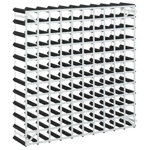 Стойка за вино за 120 бутилки, черна, масивна борова дървесина