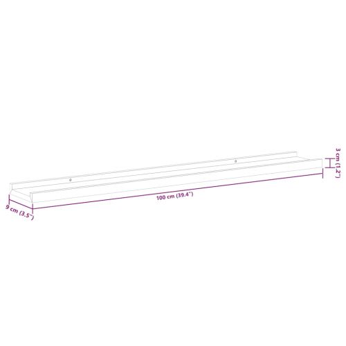 Стенни рафтове, 2 бр, бял гланц, 100x9x3 см