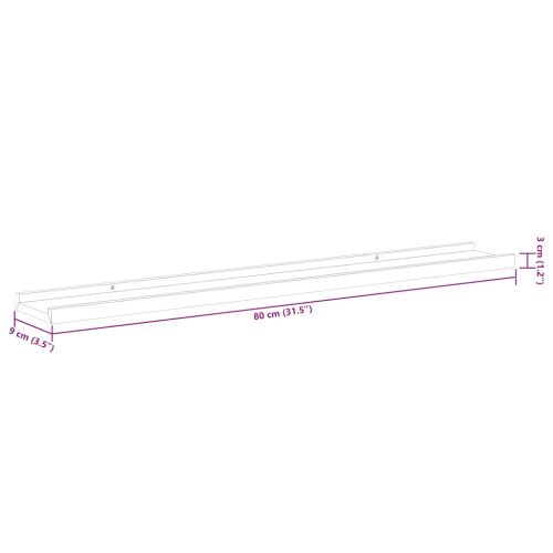 Стенни рафтове, 2 бр, бял гланц, 80x9x3 см