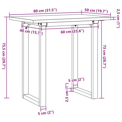 Трапезна маса О-образна рамка 80x50x75,5 см бор масив и стомана
