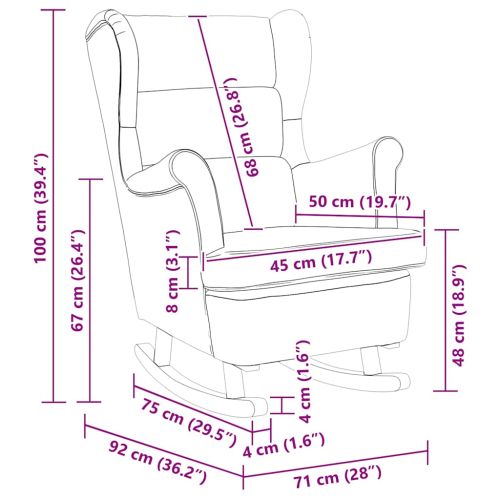 Люлеещ се стол с облегалка, тъмнозелен кадифе масивна дървесина