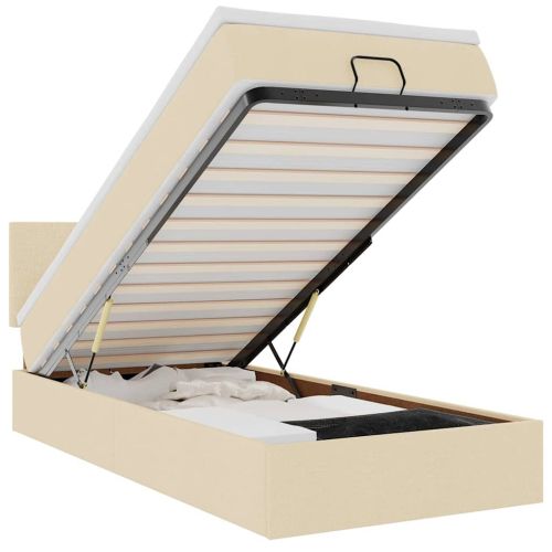 Османска легло с матрак, кремаво, 100x200 см, плат