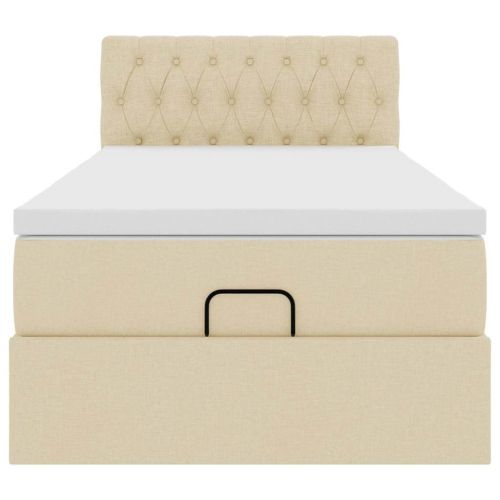 Османска легло с матрак и LED, кремаво, 100x200 см, плат