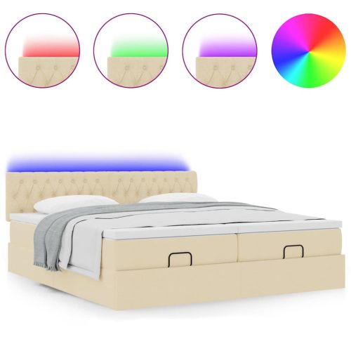 Османска легло с матрак и LED, кремаво, 200x200 см, плат