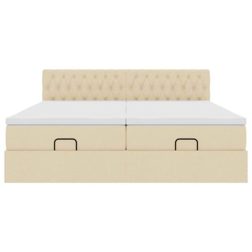 Османска легло с матрак и LED, кремаво, 200x200 см, плат