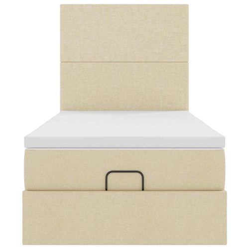 Османска легло с матрак, кремаво, 100x200 см, плат