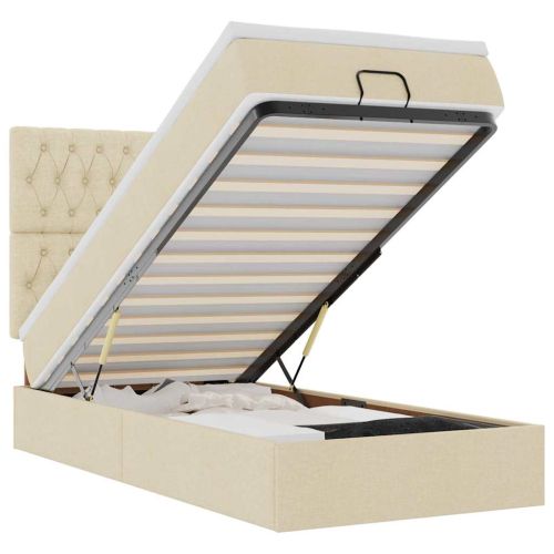 Османска легло с матрак, кремаво, 100x200 см, плат