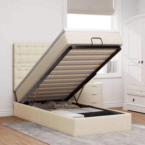 Османска легло с матрак, кремаво, 100x200 см, плат