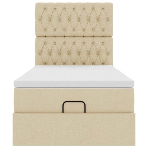 Османска легло с матрак и LED, кремаво, 100x200 см, плат