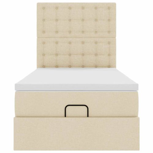 Османска легло с матрак и LED, кремаво, 100x200 см, плат