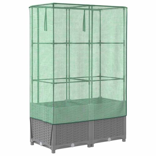 Повдигнато легло с оранжерия калъф, ратанов вид, 80x40x138 см