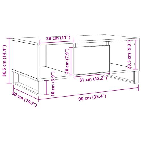 Кафе маса, дъб артизан, 90x50x36,5 см, инженерно дърво