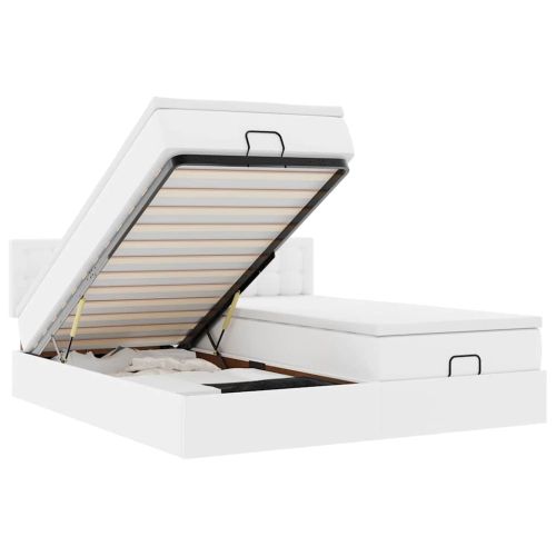 Османска легло с матраци, бяло, 160x200 см, изкуствена кожа