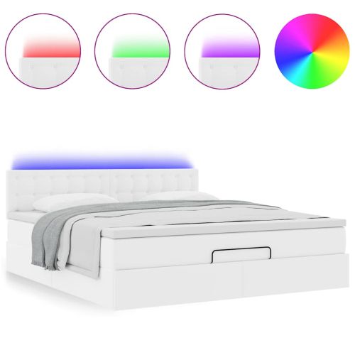 Османска легло с матраци&LED, бяло, 160x200 см, изкуствена кожа