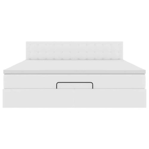 Османска легло с матраци&LED, бяло, 160x200 см, изкуствена кожа