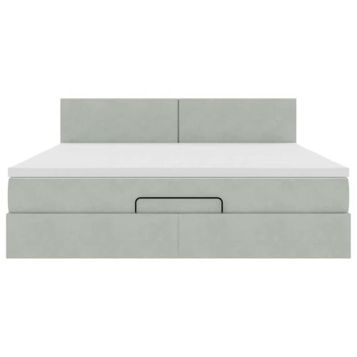 Османска легло с матрак и LED, светлосиво, 180x200 см, кадифе