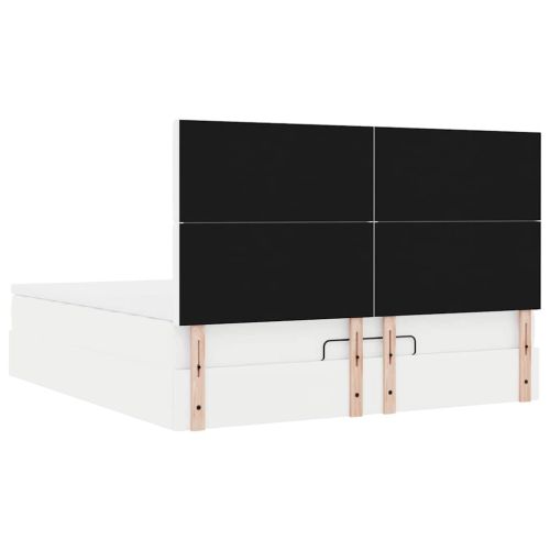 Османска легло с матрак&LED, бяло, 160x200 см, изкуствена кожа