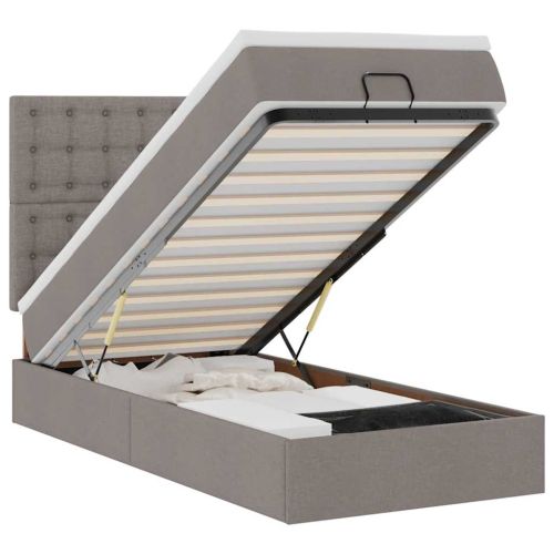 Османска легло с матрак и LED, таупе, 90x200 см, плат