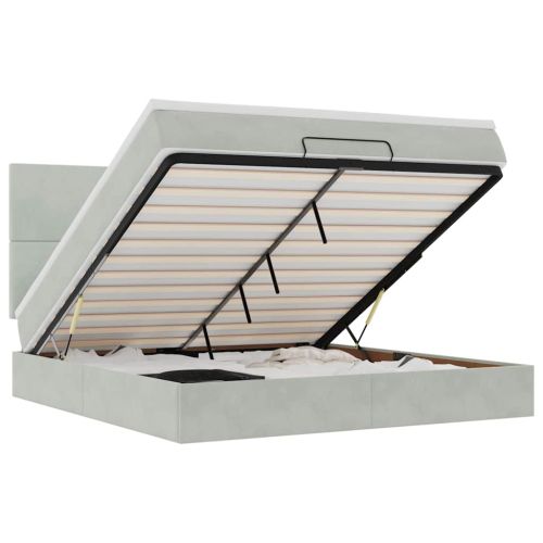 Османска легло с матраци и LED, светлосиво, 180x200 см, кадифе