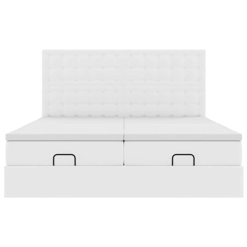 Османска легло с матраци&LED, бяло, 160x200 см, изкуствена кожа