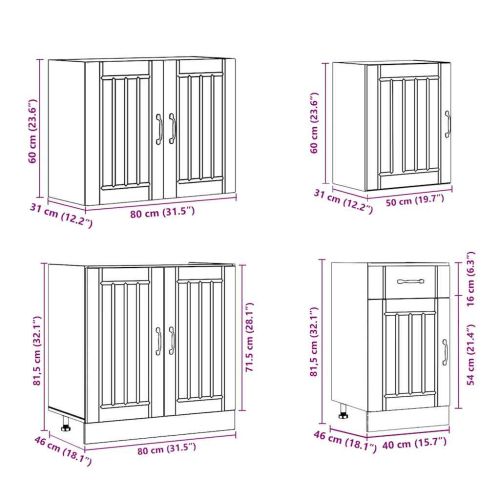 Комплект кухненски шкафове от 7 части Lucca, инженерно дърво