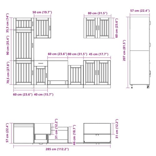Комплект кухненски шкафове от 7 части Lucca, инженерно дърво