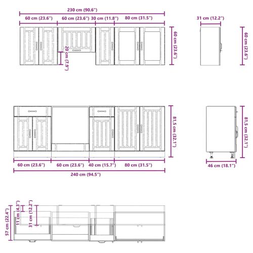 Комплект кухненски шкафове от 8 части "Lucca" опушен дъб, инженерна дървесина