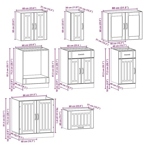 Комплект кухненски шкафове от 8 части "Lucca" опушен дъб, инженерна дървесина