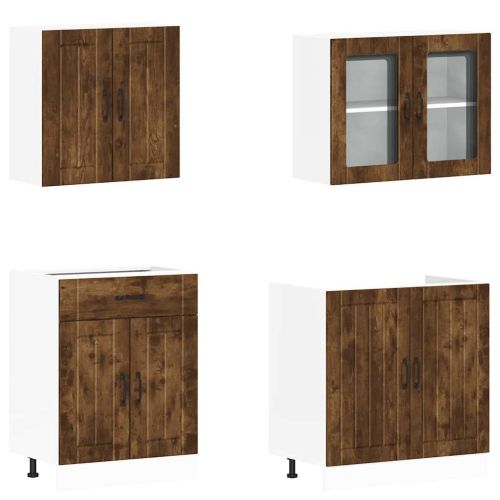 Комплект кухненски шкафове от 4 части "Lucca" опушен дъб, инженерна дървесина