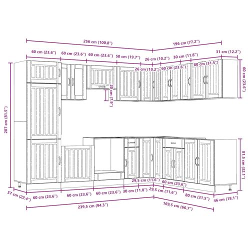 Комплект кухненски шкафове от 14 части Lucca, инженерно дърво