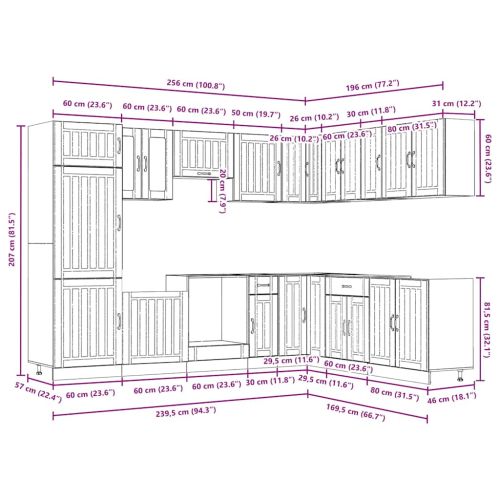 Комплект кухненски шкафове от 14 части Lucca, инженерно дърво