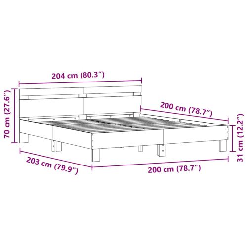 Рамка за легло с LED Черния дъб 200 x 200 cm Инженерно дърво