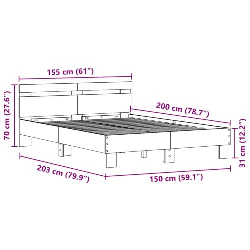 Рамка за легло с LED Черния дъб 150 x 200 cm Инженерно дърво